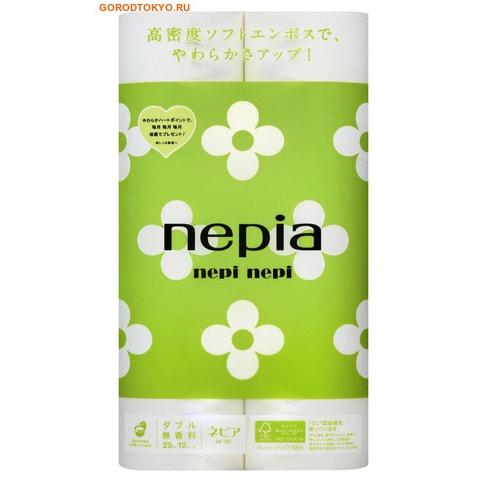 Nepia Туалетная бумага двухслойная "Nepi Nepi", без аромата, 12 рулонов по 25 метров.