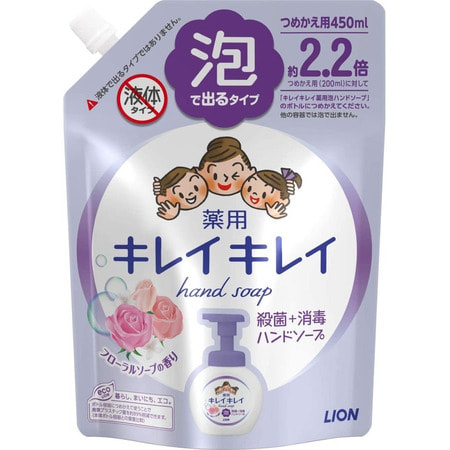 Lion "Kirei kirei" Пенное антибактериальное мыло для рук - для всей семьи, с ароматом цветов, сменная упаковка, 450 мл.
