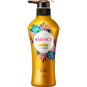 KAO "Asience" Увлажняющий шампунь для волос, с мёдом и протеином жемчуга, цветочный аромат, 450 мл.