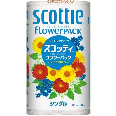 Nippon Paper Crecia Co., Ltd. "Scottie FlowerPack" Туалетная бумага, однослойная, 12 рулонов, 50 м.
