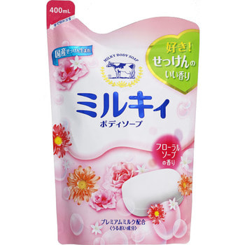 COW "Milky Body Soap" Молочное увлажняющее жидкое мыло для тела с цветочным ароматом, сменная упаковка, 400 мл.