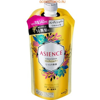 KAO "Asience" Увлажняющий кондиционер для волос, с мёдом и протеином жемчуга, цветочный аромат, запасной блок, 340 мл.