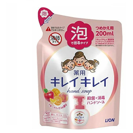 Lion "KireiKirei-Фруктовый микс" Жидкое мыло-пенка для рук для детей и взрослых с антибактериальным эффектом, сменная упаковка, 200 мл.