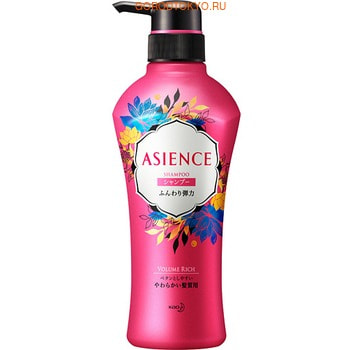 KAO "Asience" Шампунь для увеличения упругости волос, с экстрактом женьшеня и протеинами шёлка, цветочно-фруктовый аромат, 450 мл.