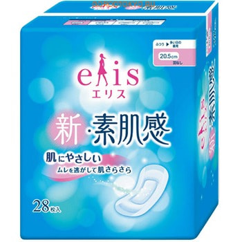 Daio Paper Japan "Elis New skin Feeling" Классические гигиенические прокладки с мягкой поверхностью, без крылышек, нормал, длина 20,5 см, 28 шт.