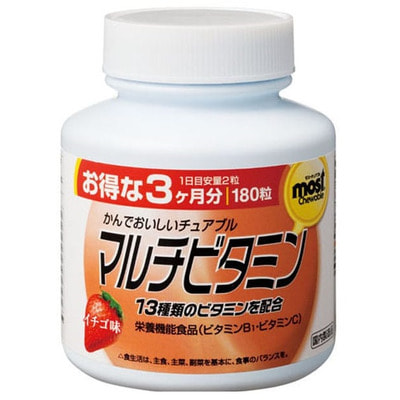 Orihiro Мультивитамины со вкусом клубники, 180 жевательных таблеток.