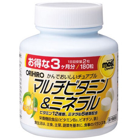 Orihiro Мультивитамины и минералы со вкусом манго, 180 жевательных таблеток. (фото)