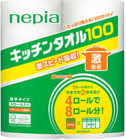 Nepia Бумажные полотенца для кухни, повышенной плотности (100 листов в рулоне), 4 шт.