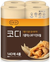 Ssangyong "Codi Absorbing-oil Kitchen Towel" Компактные кухонные салфетки, жиропоглощающие, неотбеленные, двухслойные, плотные, тиснёные, 140 листов * 4 рулона.