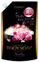 Mitsuei "Pure Body Premium" Увлажняющий гель для душа с гиалуроновой кислотой и коллагеном, аромат роз, мягкая упаковка, 840 мл.