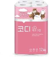 Ssangyong "Codi Pure Deco" Особомягкая туалетная бумага, трехслойная, с тиснёным рисунком, 27 м. * 12 рулонов.