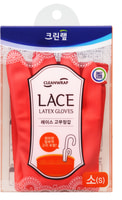 Clean Wrap "Lace Latex Gloves" Перчатки из натурального латекса, с внутренним покрытием, укороченные, с крючками для сушки, размер S, 1 пара.
