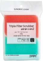 SC "Triple Filter Scrubber Soft" Многослойная губка для мытья посуды с полиуретановым покрытием, мягкая, 11,5 х 7,5 х 2,5 см, 2 шт.