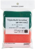 SC "Triple Filter Scrubber Soft & Hard" Многослойная губка для мытья посуды с абразивным и полиуретановым покрытием, средней жёсткости, 11,5 х 7,5 х 2,5 см, 2 шт.