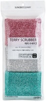 SC "Terry Scrubber" Губка для мытья посуды и кухонных поверхностей в серебристой ворсистой сетке, мягкая, 13 х 8 х 2,5 см, 3 шт.