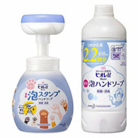 KAO "Biore U Foaming Stamp Hand Soap" Антибактериальное мыло-пенка для рук для всей семьи, с ароматом свежести, помпа 250 мл + запасной блок 450 мл.