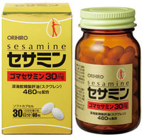 Orihiro БАД "Sesamine" Сенсамин из масла кунжута со скваленом для иммунитета, печени, очищения и омоложения, 60 капсул.