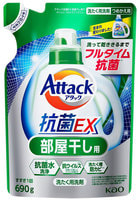 KAO "Attack Antibacterial EX" Жидкое средство для стирки белья, с антибактериальным эффектом, с ароматом свежей зелени, сменная упаковка, 690 гр.