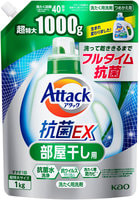KAO "Attack Antibacterial EX" Жидкое средство для стирки белья, с антибактериальным эффектом, с ароматом свежей зелени, сменная упаковка, 1000 г.
