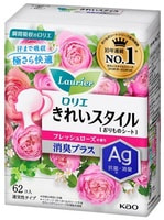 KAO "Laurier Beautiful Style Deodorant Plus" Ежедневные гигиенические прокладки с дезодорирующим эффектом и ионами серебра, с ароматом свежих роз, 14 см, 62 шт.