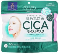 Kose Cosmeport "Clear Turn CICA Moist Mask" Увлажняющая и тонизирующая тканевая маска для ухода за подверженной раздражению кожей лица, с экстрактом центеллы азиатской, 40 шт.