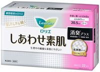 KAO "Laurier Happy Skin Deodorant Plus" Женские гигиенические прокладки с крылышками, дезодорирующие, с активированным углем, 20,5 см, 22 шт.