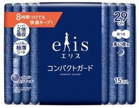 Daio Paper Japan "Elis Compact Guard Maxi" Ночные тонкие гигиенические прокладки с увеличенной клеевой поверхностью, с крылышками, Макси, 29 см, 15 шт.