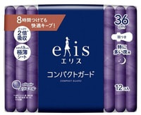 Daio Paper Japan "Elis Compact Guard Super+" Ночные тонкие гигиенические прокладки с увеличенной клеевой поверхностью, с крылышками, Супер+, 36 см, 12 шт.