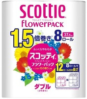 Nippon Paper Crecia Co., Ltd. "Scottie Flower PACK 1.5" Мягкая туалетная бумага плотной намотки, двухслойная, 8 рулонов х 37,5 м.