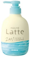 Kracie "Ma&Me Latte 2 as 1 Rinse in Shampoo" Бессульфатный шампунь-кондиционер с молочными протеинами и маслом ши, аромат апельсина и ромашки, 490 мл.