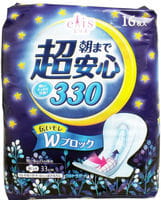 Daio Paper Japan "Elis" Ультразащищающие ночные женские гигиенические прокладки, с крылышками, супер, 33 см, 16 шт.