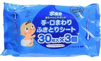 Showa Siko Влажные салфетки для ухода за нежной кожей рук и лица малышей с экстрактом листьев персика и большим количеством лосьона, 3х30 шт., 15 см. на 20 см.