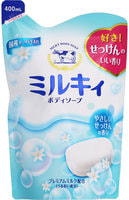 COW "Milky" Жидкое пенное мыло для тела c керамидами и молочными протеинами, с ароматом свежести, запасной блок, 400 мл.
