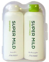 Shiseido "Super Mild" Набор: шампунь, 50 мл и кондиционер, 50 мл для волос "Нежный уход", с экстрактом ромашки и розмарина, с ароматом трав, футляр, 1 шт.