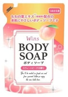 Nihon "Wins Body Soup peach" Крем-мыло для тела с экстрактом листьев персика и богатым ароматом, мягкая упаковка, 400 мл.