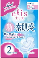 Daio Paper Japan "Elis New skin Feeling" Классические гигиенические прокладки с мягкой поверхностью, с крылышками, нормал, длина 20,5 см, 2 х 22 шт.