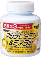 Orihiro Мультивитамины и минералы со вкусом манго, 180 жевательных таблеток.